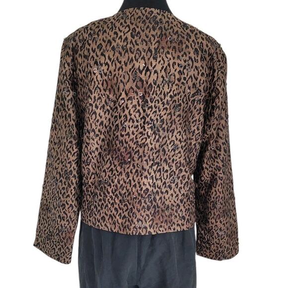 Chico’s Silk Animal Print Sequin Jacket Open Front Cropped Sz 1 M EUC - Picture 4 of 7
